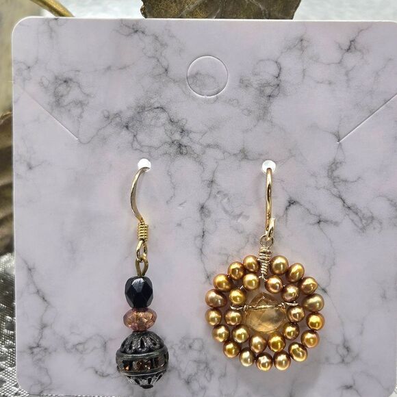 "5/$25" Mismatched Gold Beaded Citrine Gemstone Gold Filled Dangle Earrings - Picture 1 of 8
